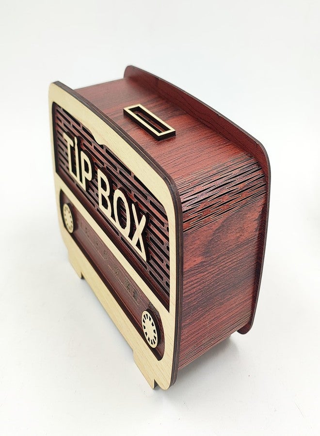 MeeCraft Tip Box Radio Design - Wooden Money Container, 18x12x7 cm - Image 3